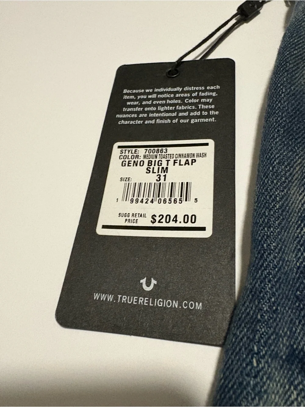 True Religion Geno Big T Flap Slim Jeans NWT 31x32 Medium Wash